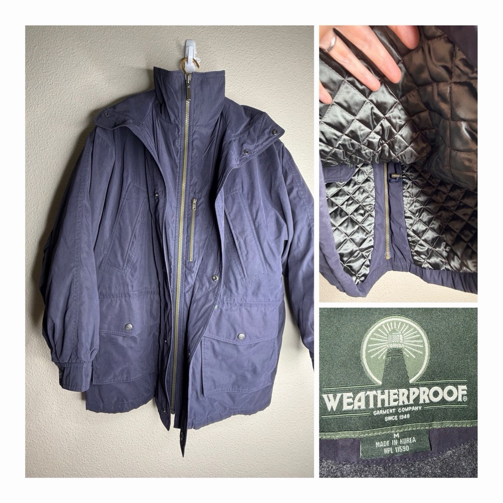 Weatherproof Womens Medium Hooded Fleece Lined Jacket Blue  Utility Coat